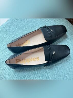 Hush Puppies Women's Black Slip-On Loafers with Bow Accent